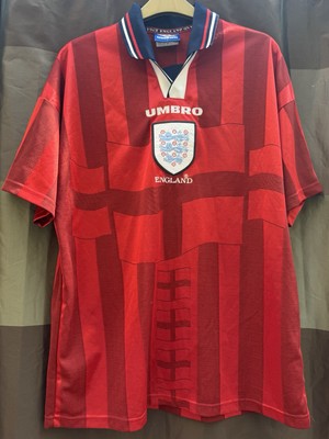 Original Vintage Authentic Red Umbro England 1998 Away Mens Large