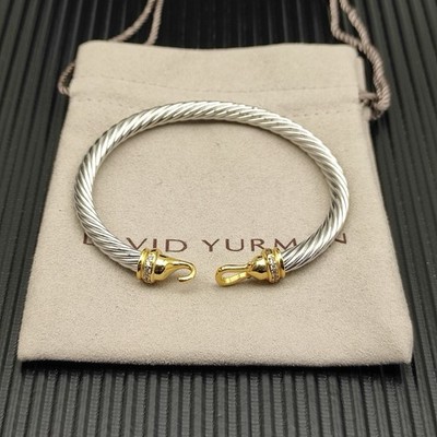 David Yurman 925 Sterling Silver Cable Cuff Bracelet Hook, Pavé Diamond
