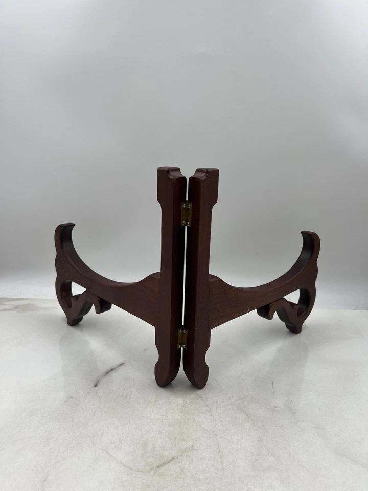 Caballete plegable tallado con soporte de exhibición de madera con bisagras para placa o arte caoba Foto 3 de 4
