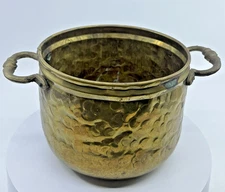 VTG Hammered Brass Cauldron Kettle Pot Brass Handles Planter Handmade Holland