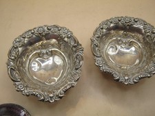 Birmingham 1897 Victorian Sterling Silver Pair Of Bon Bon Heart Shaped Dish