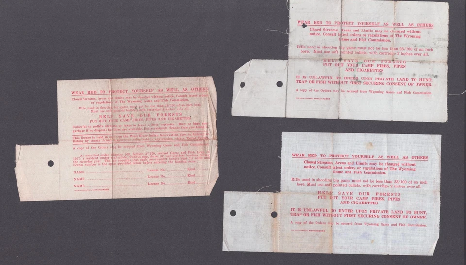 Licencia de caza de Wyoming 1949 1954 1958 Foto 2 de 2
