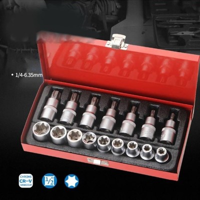 Torx Bit Socket Set E10-E24 T30-T70 CRV Star Sockets 1/2-inch Drive For Hand Use