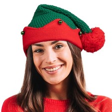 Santa Hat Christmas Hats Jingle Bells Xmas Party Beanie, Elf Adult Women Men