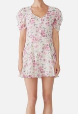 LoveShackFancy Women's White Silk Floral Cara Mini Dress Size M