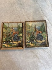 Vintage German Wooden Cube Puzzle Alpine Mountain Scene Original Box