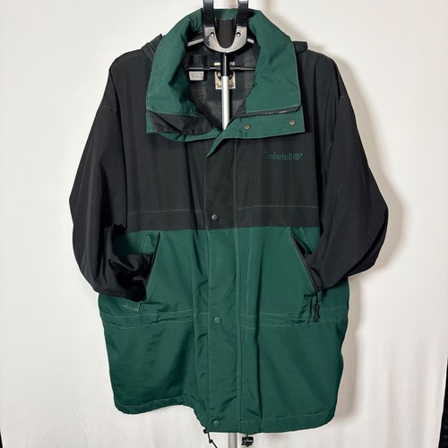 Timberland, Vintage Timberland Hooded Parka Jacket Mens Large Colorblock Green Black 90s