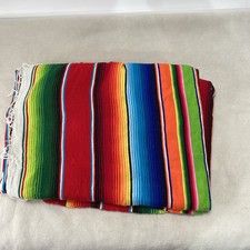 Vintage Mexican Wool Blanket Rainbow Striped Serape Saltillo Woven 84x60 Folkart