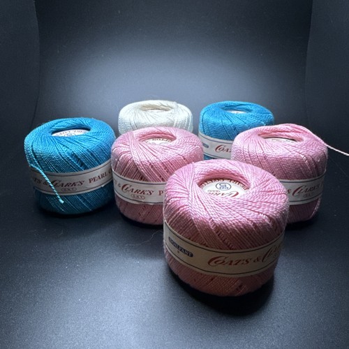 6 ROLLS OF 50 YDS COATS & CLARK'S PEARL COTTON PINK, Blue, White SIZE 5 THREAD - Picture 6 of 6