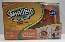 Swiffer Carpet Flick Carpet Sweeper Starter Kit With 4 Cleaning Cartridges NEW