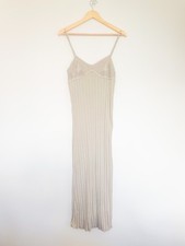Zara Crochet Cream Ribbed Maxi Dress Summer Beach Cami Dress Size Large NWT