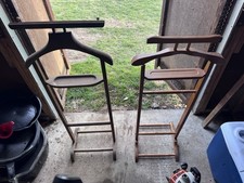 TWO Dark Rich Wood Gentlemans Valet Butler Rack Suit Stand Vintage MCM Jewelry