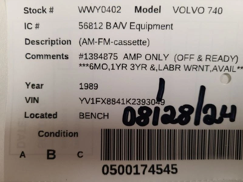 Audio Equipment Radio Am-fm-cassette Fits 85-90 VOLVO 740 1941410 - Image 3 of 3