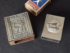 Two Norwegian matchbox holders with Viking-style pewter decoration Norway, 1960s