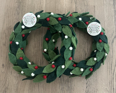 2 Trader Joe's Handcrafted Felted Wool Christmas Wreath Holiday Decor 2025 NEW