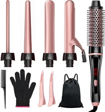 5 in 1 Curling Iron, Hair Curling Wand Set Thermal Brush 4 Interchangeable Ceram