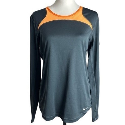 Nike Dry Fit Running Grey And Orange Pullover Top