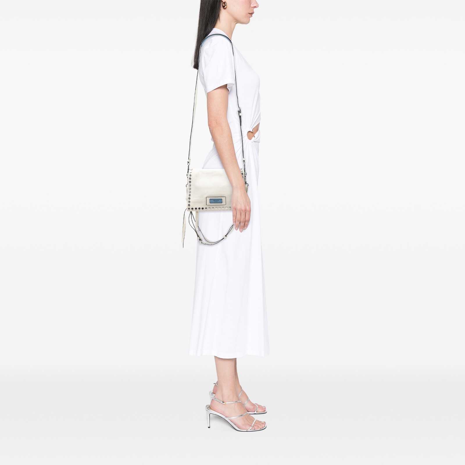 Authenticated Prada Glace Calfskin Studded Etiquette Flap Off White Calf Leather thumbnail 6