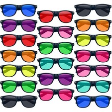 20 Pack Neon Colors Sunglasses Classic Black Frame Tinted Lenses Glasses Retr...