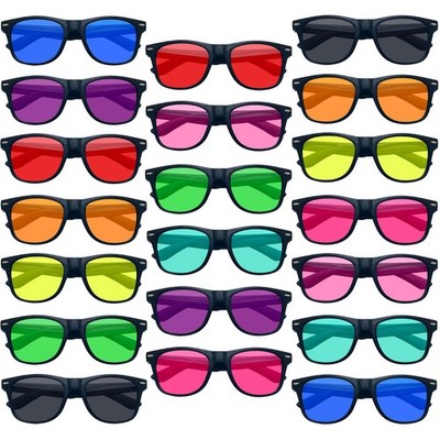 20 Pack Neon Colors Sunglasses Classic Black Frame Tinted Lenses Glasses Retr...