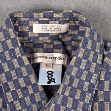 Pierre Cardin L Men VTG S/S Button Down Shirt Abstract Geo Print Blue