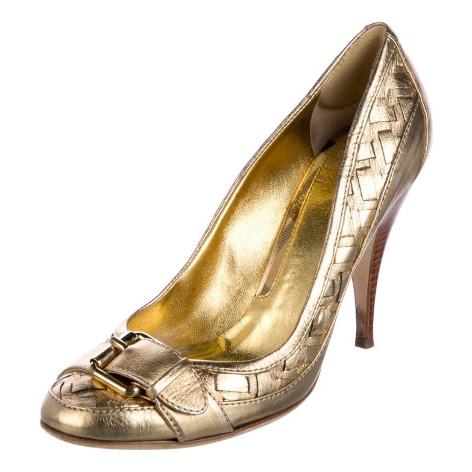 BURBERRY Metallic Gold Quilted Leather Heels Pumps EU 40 Dust Cover & Shoe Box thumbnail 5