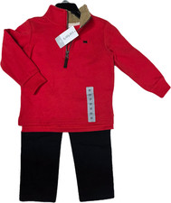 NEW Carter's Two Pc 1/4 Zip Fleece Top  Cotton Pants Red Black Boy's Sz 3T 5T