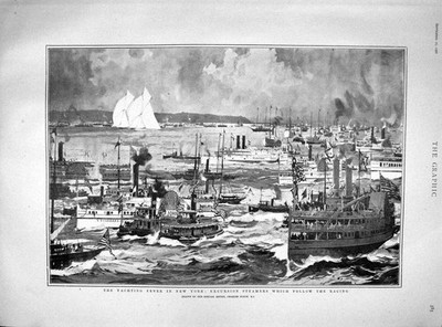 Alter antiker Druck 1901 Yachting New York Ausflug Dampfer Boote Sport 20.