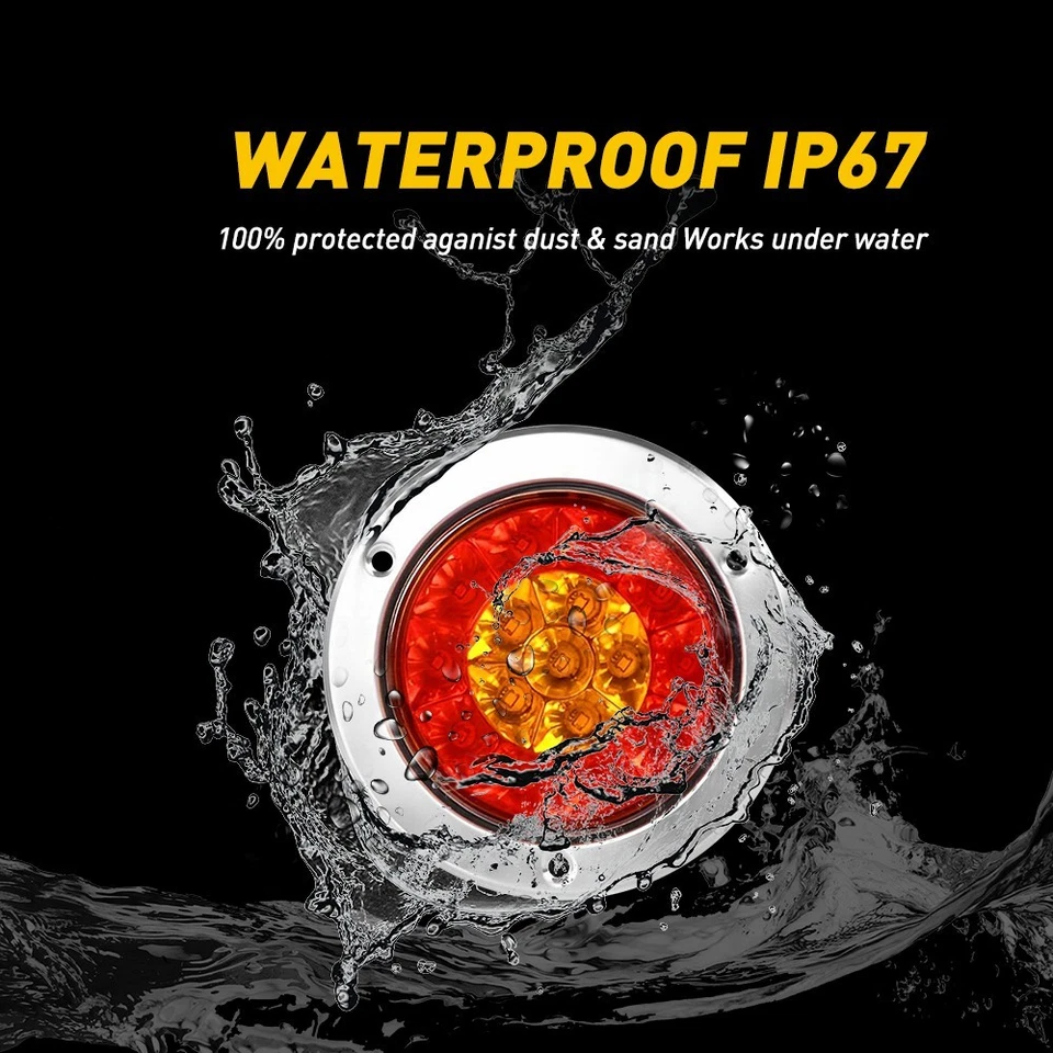 2x 4" redondo rojo/ámbar 16 LED camión remolque RV freno parada señal de giro luces traseras Foto 2 de 4