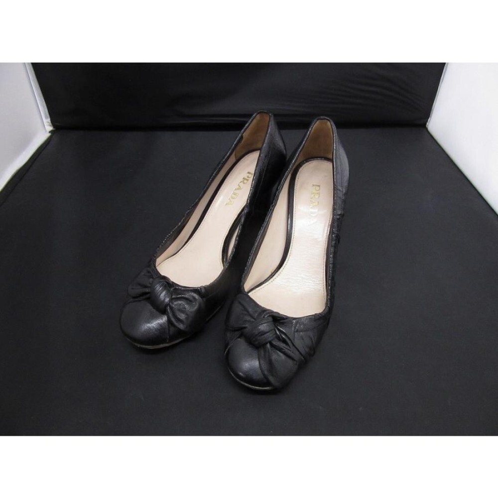 PRADA Pumps Heel Ribbon Leather Black EU36.5/US6.5 45144c | eBay
