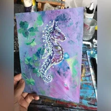 Seahorse Original Painting NEW Surrealism Fantasy  dragon artwork Artettina USA