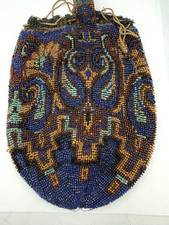 Antique Glass Beaded Reticule Drawstring Purse
