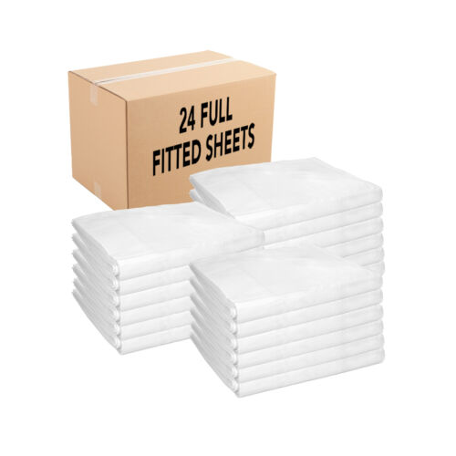 Fitted Bed Sheets (Case of 24) Soft White 180 Thread Count Size Options Bulk Set - Picture 2 of 48