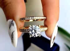 2Ct Round Cut Simulated Diamond Bridal Set Wedding Ring 14K Yellow Gold Plated