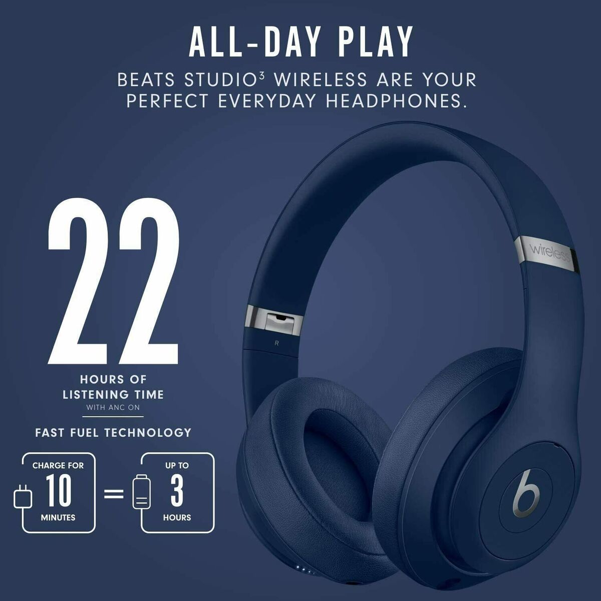 Beats By Dr Dre Studio3 Wireless Headphones - Blue - Brand Beats By Dr Dre Studio3 Wireless Headphones - Blue - Brand