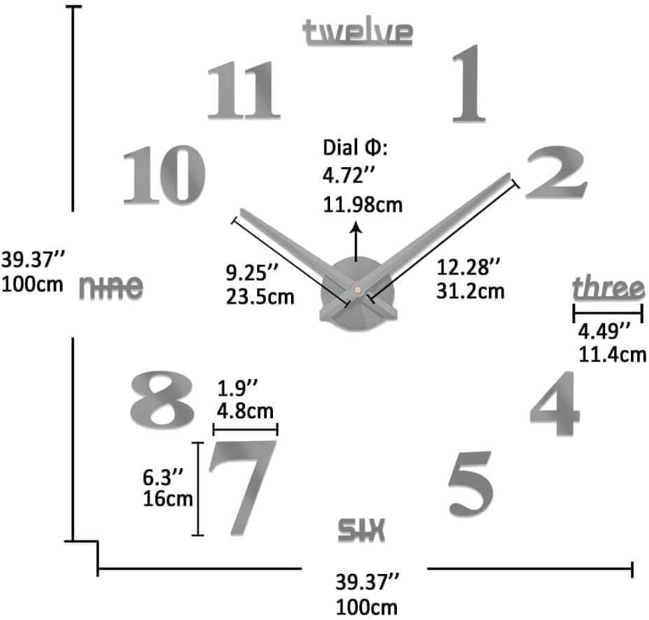 VANGOLD Large DIY Wall Clock Modern 3D Wall Clock with Mirror Numbers