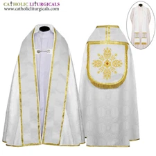 NEW White Cope & Stole Set with IHS embroidery, capa pluvial, far fronte