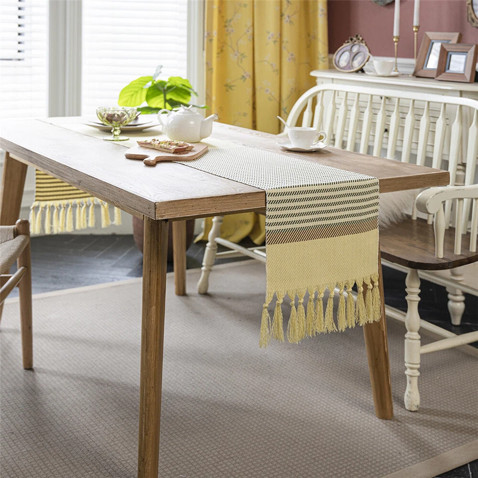 Jacquard Tassel Table Runner for Wedding Party Tablecloth Dining Room Kitchen - Image 2 of 4