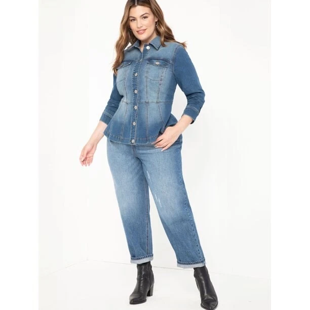 Peplum denim top jacket plus size