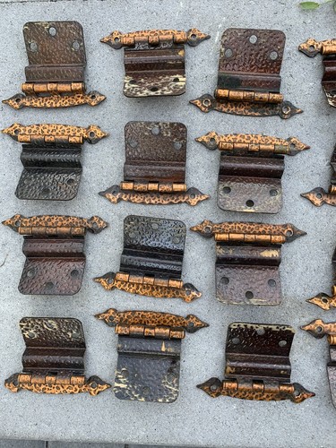 Vtg 46 Hammered Textured COPPER Colored CUPBOARD CABINET Door HINGES Colonial - Picture 5 of 12
