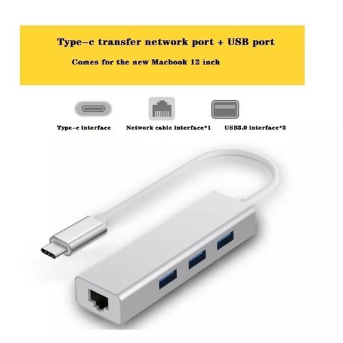 USB C auf 3 x USB A und RJ45 Aluminium Ethernet Lan Adapter Hub Kabel Mac - Bild 5 von 10