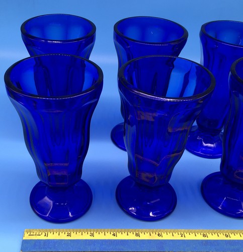 Six Vintage Anchor Hocking Cobalt Blue Ice Cream Sundae Glasses - Picture 4 of 6