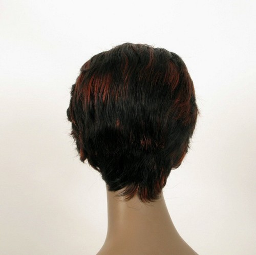 perruque femme afro 100% cheveux naturel courte méchée noir/rouge WHIT 04/1b410 - Imagen 5 de 9