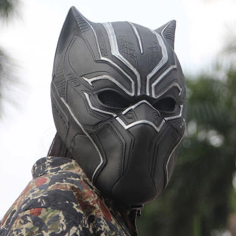 New Black Panther Helmet Cosplay Full Head Latex Mask Halloween Party Costume - Image 4 of 4