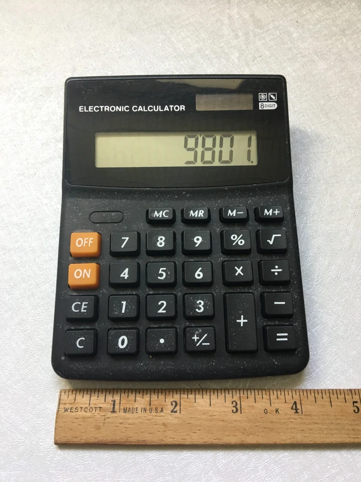 Vintage Black Electronic Calculator Dual Power Solar 8 Digital Desktop 5.75"L - Image 3 of 3