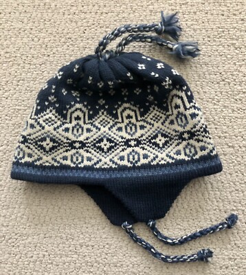 Kootenay Knitting Co Canada Ski Snow Hat Beanie Blue Snowflake Wool Fleece