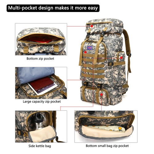 70L/80L/100L/120L Hiking Military Tactical Backpack Rucksack Camping Bag Outdoor - Picture 3 of 38