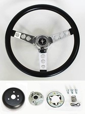 New 1965-1969 Mustang Black Steering Wheel 14 12 With Chrome Spokes Horn Kit