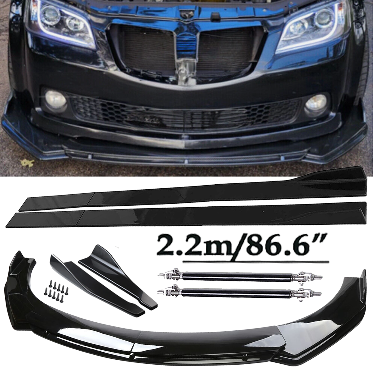Front Bumper Lip Spoiler Side Skirts Rear Lip Glossy Black For Pontiac G8 G6