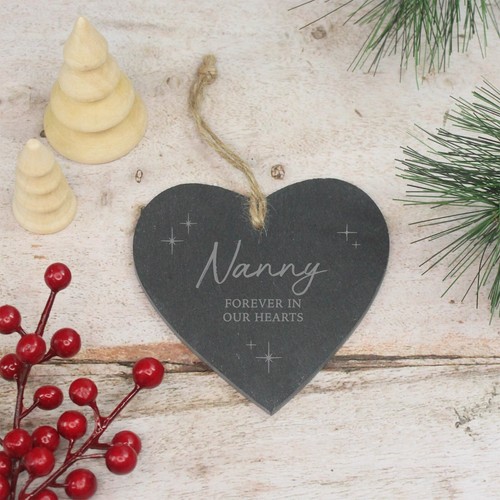 Placa de corazón colgante de pizarra personalizada Memorial Bauble Forever In Our Hearts - Imagen 3 de 7